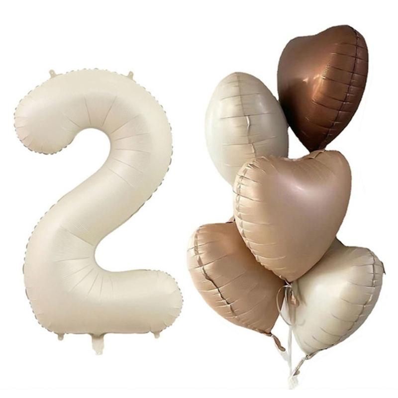 6Pcs Cream Color Number Balloon Set Beige Caramel Number 0-9 Balloon Foil Helium Ball Birthday Wedding Party Decoration