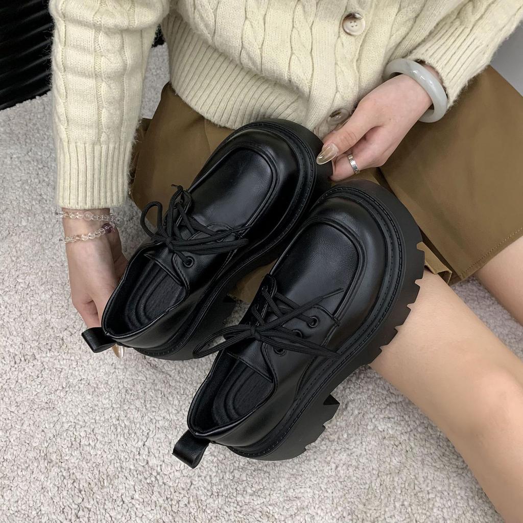 Platform Small Leather Shoes Women's New Height Increase Versatile Small Spring and Autumn Loafers 2025 Black Small Leather Shoes British Style