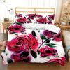 Vintage Wine Red Rose Print Quilt Cover Bedding Set Quilt Cover Pillowcase Romantic Valentine's Day Gift Three-Piece Set