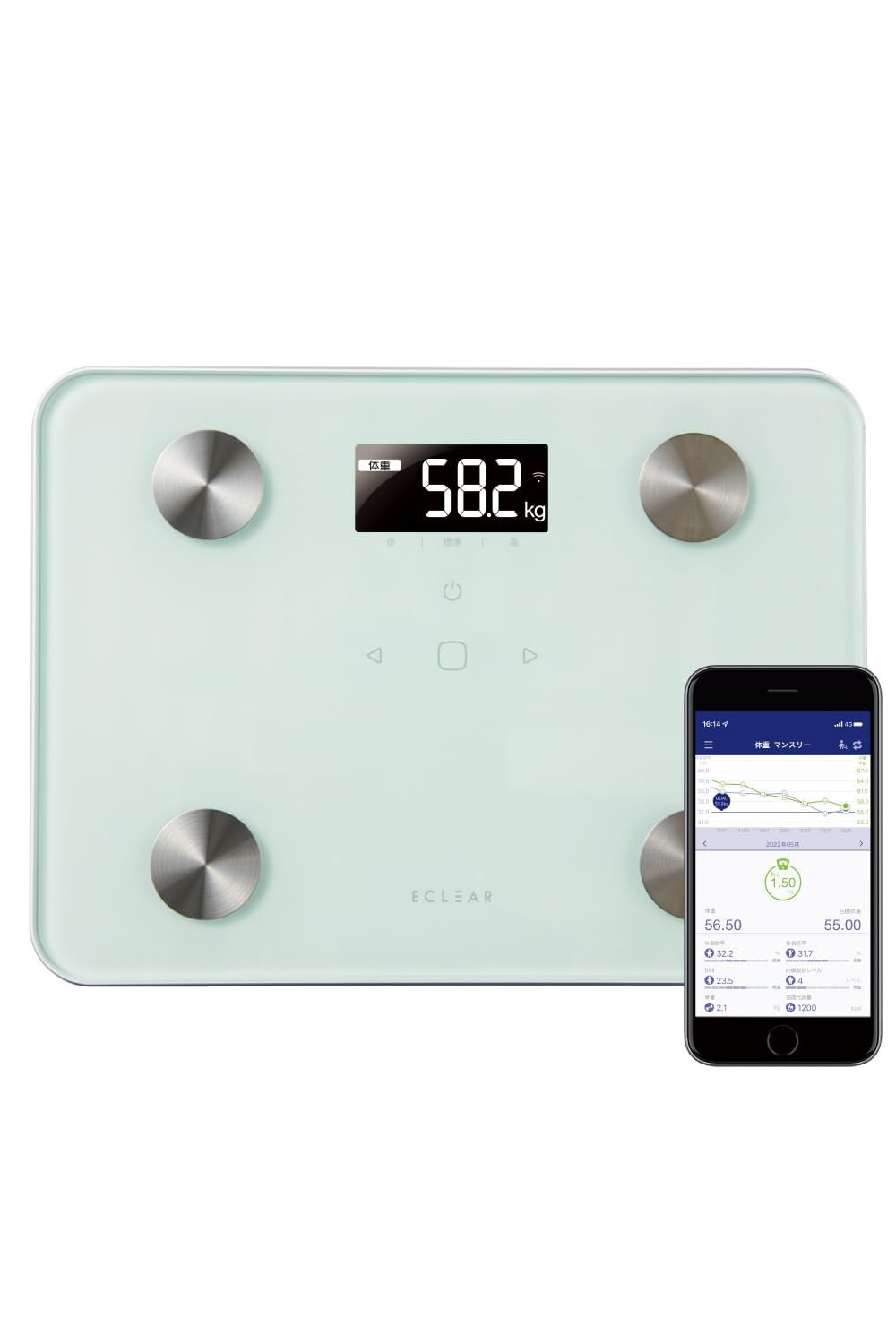 

ELECOM Body Composition Meter Weighing Scale Fat Fat Muscle 100g units Backlit with dedicated app No data transfer operation required Can register 5 білий