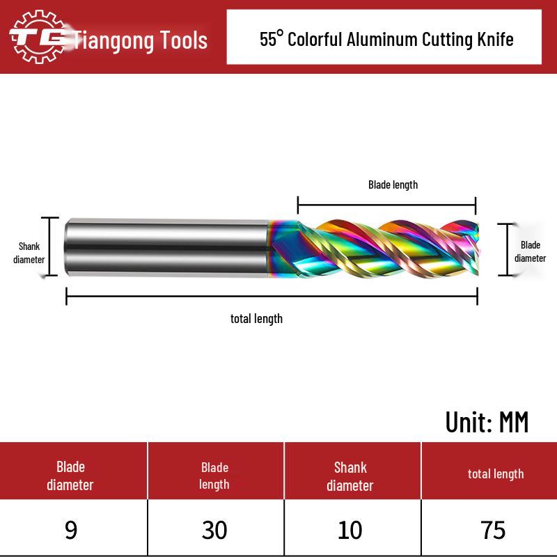Tiangong 3-Blade 55° Carbide Aluminum Milling Cutter for CNC
