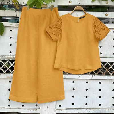 Women Short Sleeve T-Shirt and Pants Casual Two Piece Suit Sets