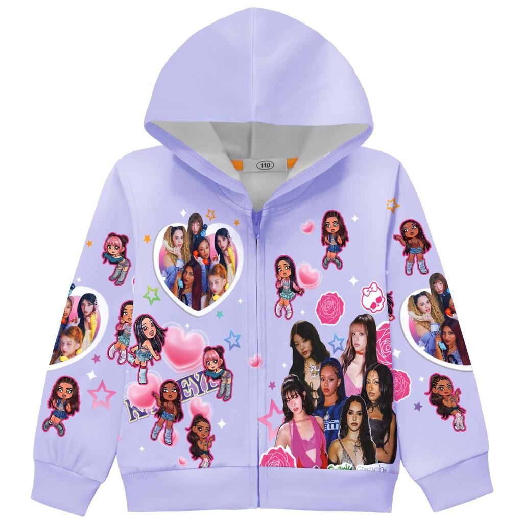 36379 Manteau Veste Enfant Fille KATSEYE Imprimé Manches Longues à Capuche Fermeture Éclair