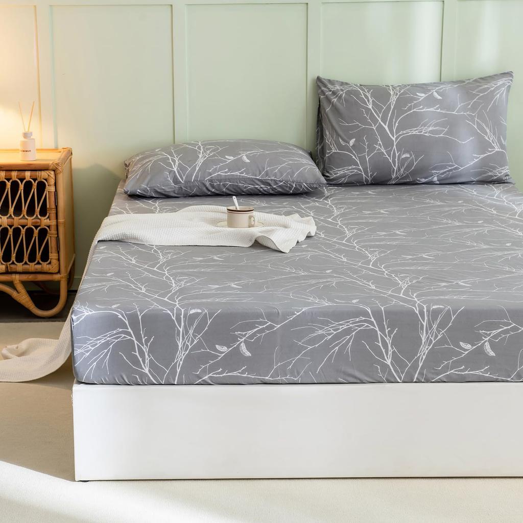 Plant Geometric Shape Pattern Bed Hat Three-Piece Digital Printing Bedding Set Adult Children