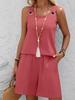 2026 Spring/Summer European and American Style Round Neck Solid Color Two-Piece Sleeveless Shorts Set for Women.