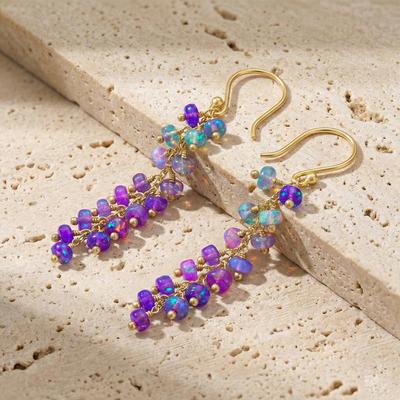 Fire Purple Opal Shaded Beads Drop and Dangle Earrings, Purple Opal Rondelle Beads Earrings, Delicate Gift, October Birthstone Jewelry