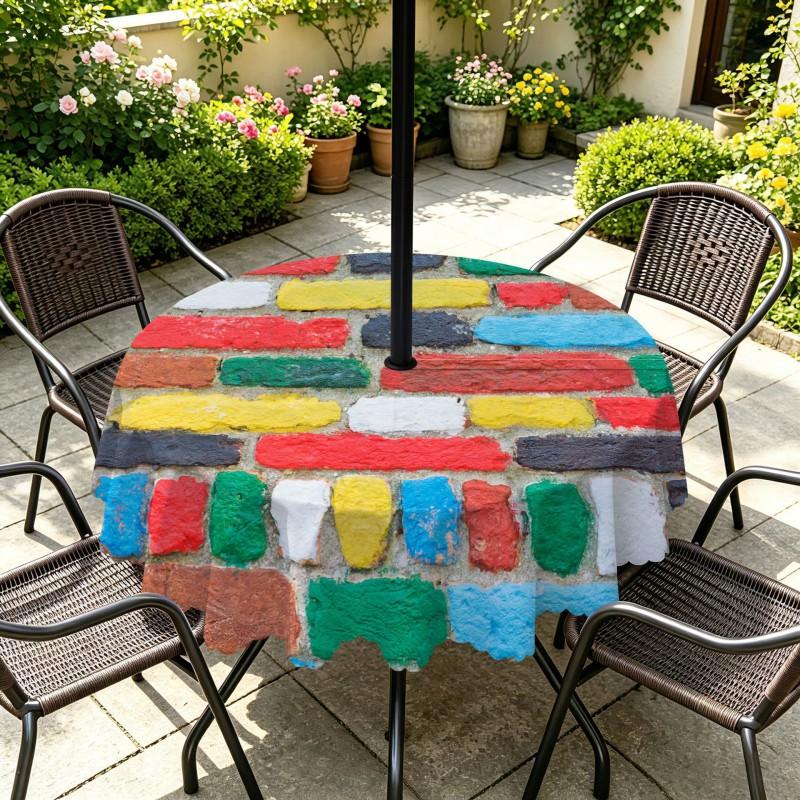 Outdoor Round Tablecloth With Umbrella Hole Waterproof Oil-Resistant Patio Dining Cover Deck Garden Terrace