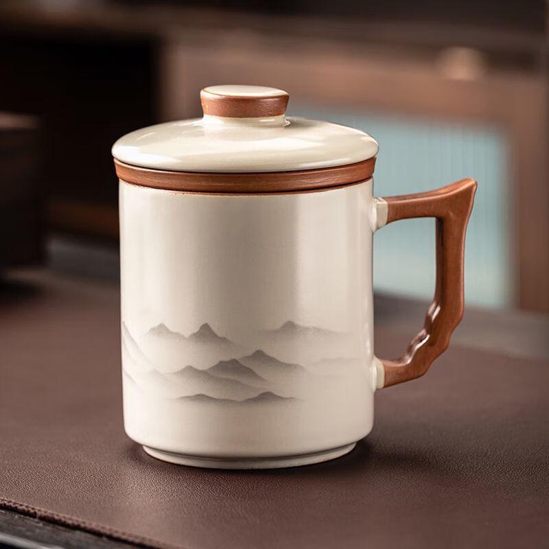 Chinese Celadon Ru Ware Ceramic Mug with Lid Single Office Cup