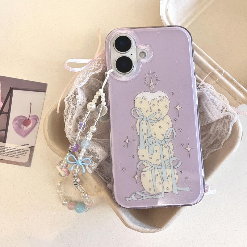 Purple Cake Candle Compatible iPhone 14/15/16/17 Pro Max Protective Chain Case