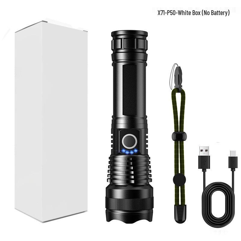 P50 Flashlight: Powerful LED, USB Rechargeable, Power Display, Zoom & Spotlight Functions