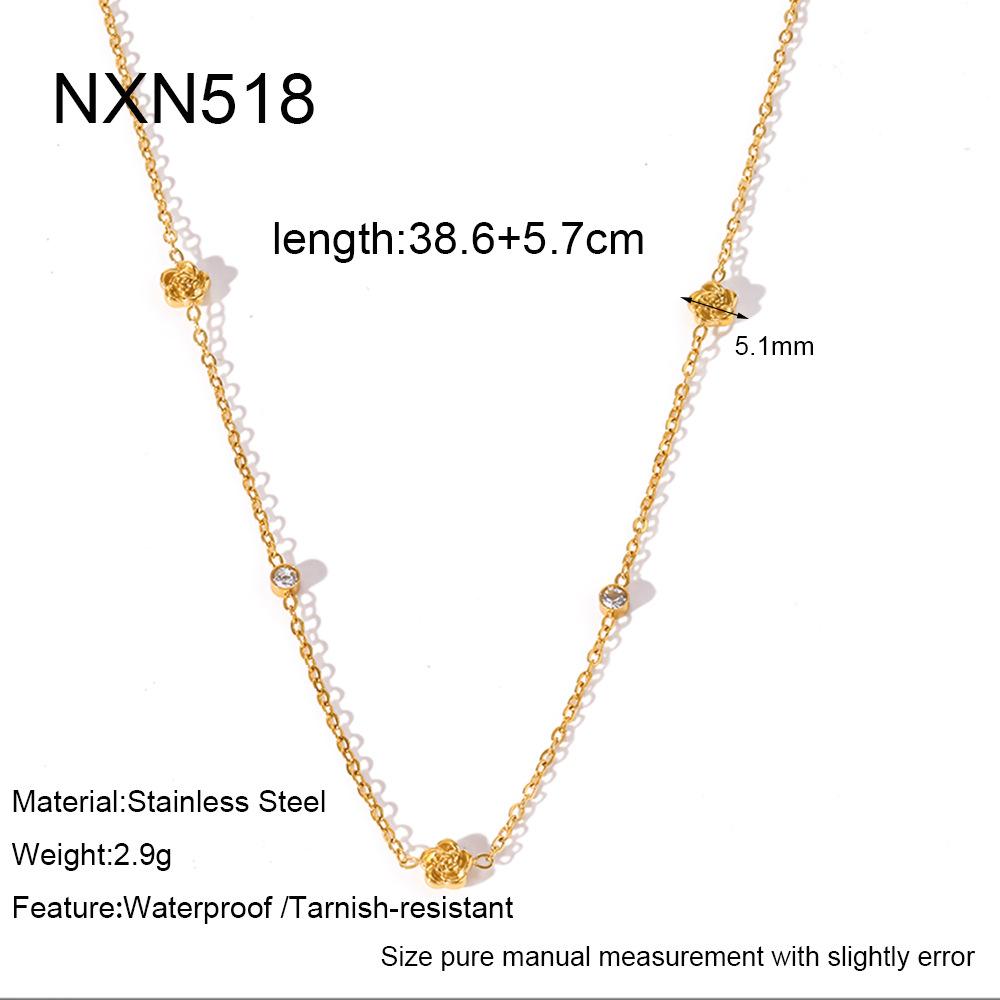 Ins Diamond-set Fashion Light Luxury Love Four-leaf Flower Petal Necklace Stainless Steel-plated 18k Gold Waterproof Jewelry