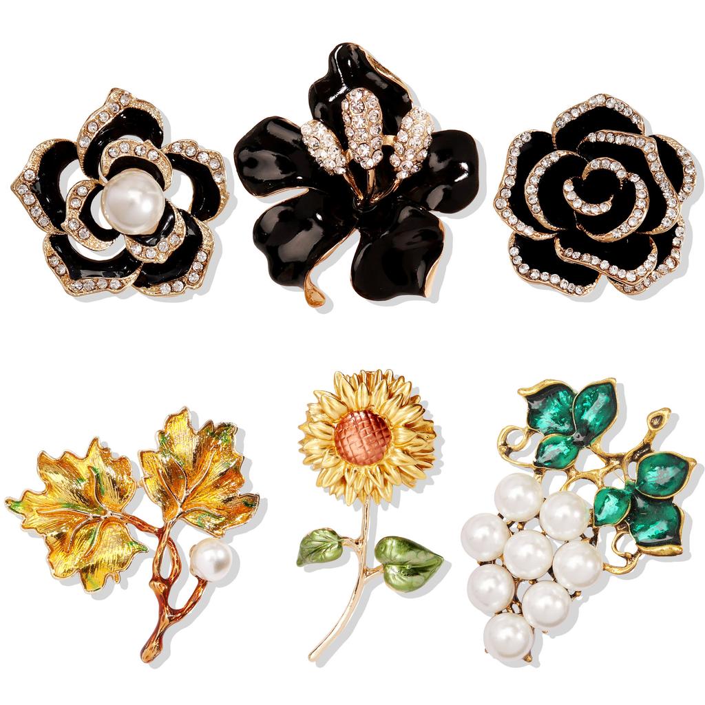 SKEDS Fashion Women Camellia Flower Crystal Enamel Brooches Pins Elegant Lady Plant Party Wedding Accessories Jewelry Corsage