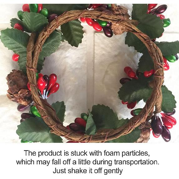 4 Pcs Christmas Candle Rings, Red Berry Pine Cone Wreath for Candle Holders Festival Table Decoration for Christmas Thanksgiving Harvest Day