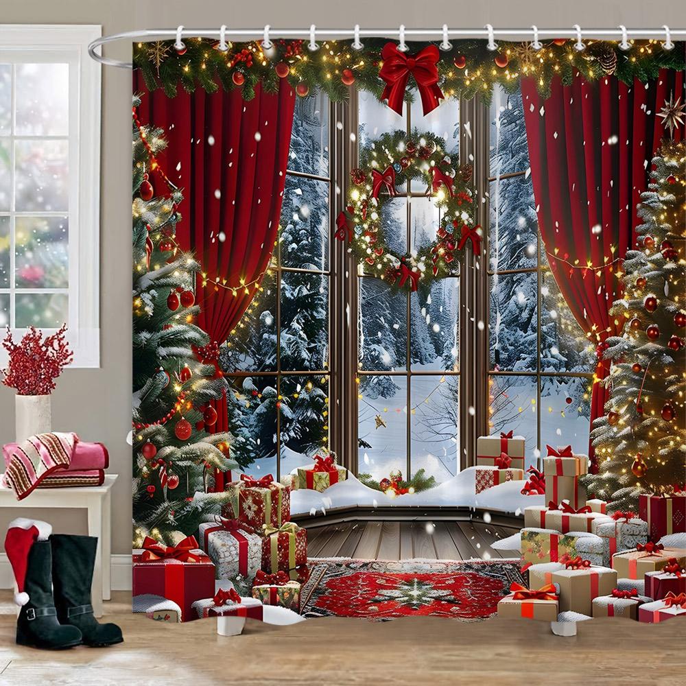 Decor de Crăciun Perdea de Duș Scenă de Iarnă cu Zăpadă Brad de Crăciun Cadouri de Crăciun Perdele de Duș din Poliester Decor Baie