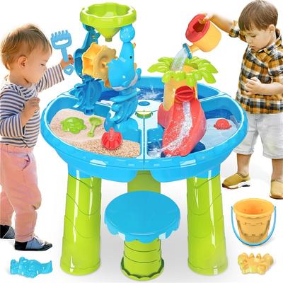 Wassertisch für Kleinkinder - 3 in 1 Kinder Spiel Wasser- und Sandaktivität Sensorisches Spielset mit 12 Stück Zubehör - Sommer Outdoor Poo