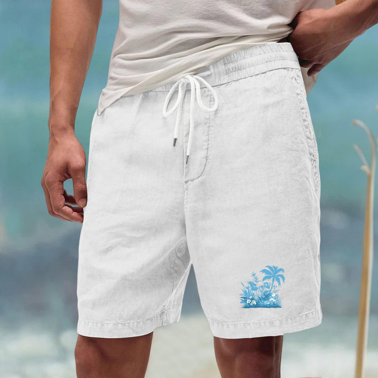 

Men s Casual Drawstring Beach Shorts with Print, Lightweight Quick-Dry Summer Swim Trunks for Vacation, Navy Blue XXL білий