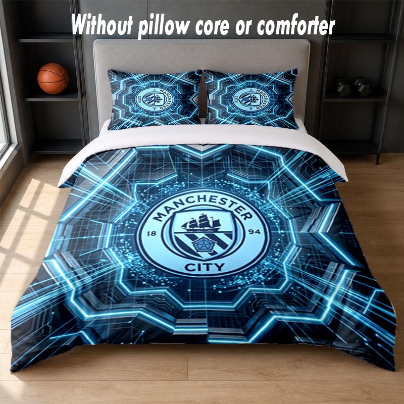 Manchester City Design Bed Bedding Set 1 Duvet Cover + 2 Pillowcases Soft Breathable Household Bed Linens