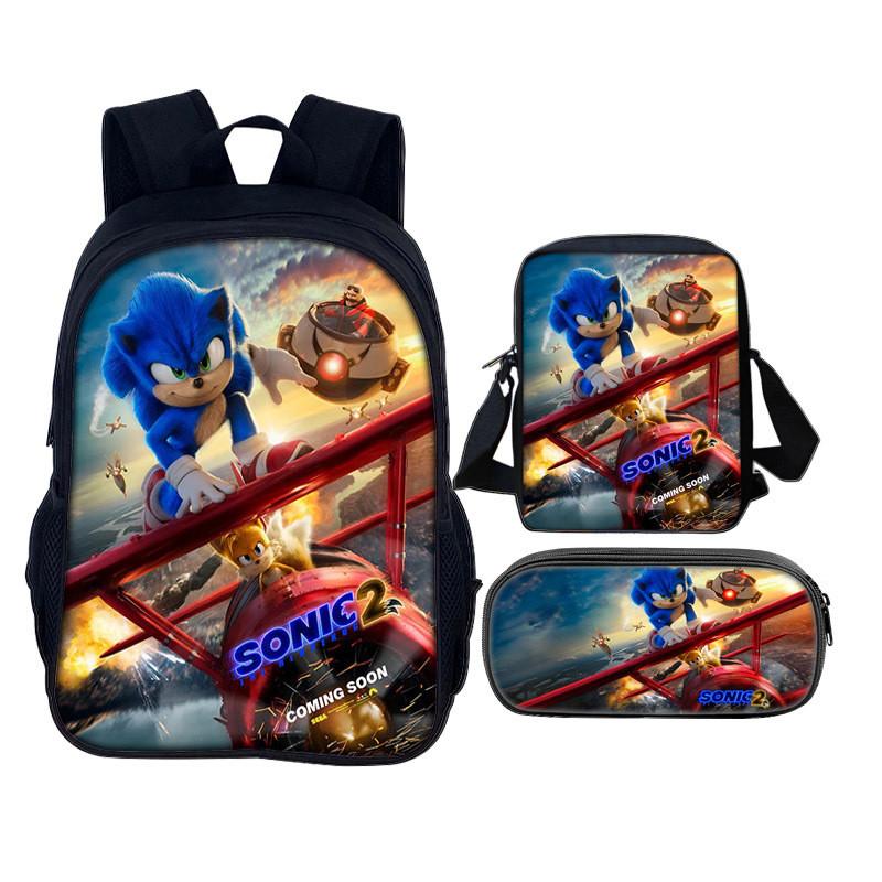 Sonic The Hedgehog 2 Book Bag Set With Waterresistant Polyester For School And Travel
