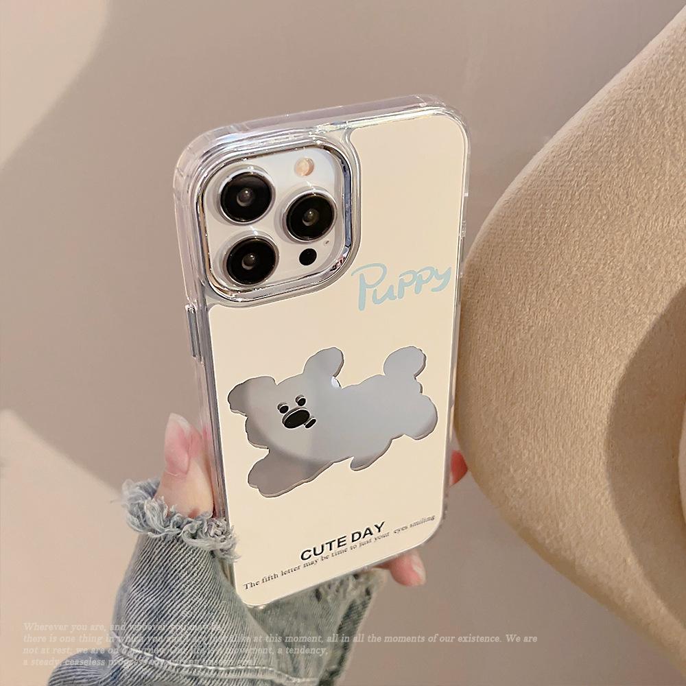Dog electroplated mirror iphone17 iPhone case 16promax Japanese and Korean cartoon 11 makeup mirror 15 applicable