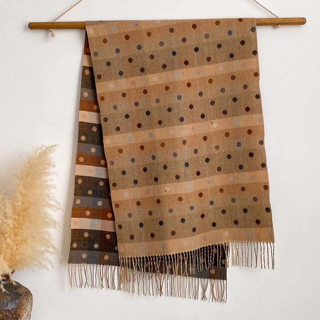 Fringe Polka Autumnwinter Faux Cashmere Scarf For Women Long Warm Air Conditioner Embroidered Wrap Large Thickened Scarves