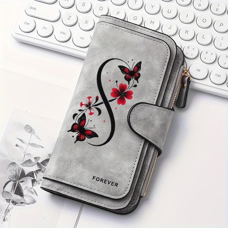 Women's long butterfly pattern wallet multifunctional portable snap button coin purse perfect birthday gift suitable for daily commuting fun stylish