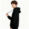 Unisex Black Loose-Fit Fleece Hoodie - Classic American Style for Fall/Winter