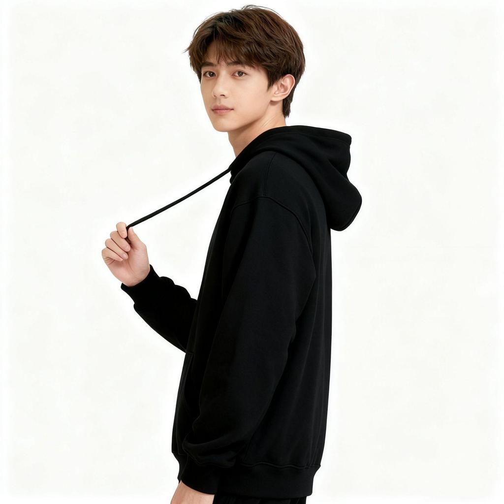 Unisex Black Loose-Fit Fleece Hoodie - Classic American Style for Fall/Winter