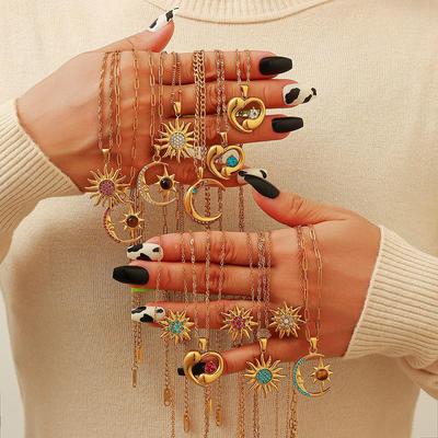 Yingtai 18k Gold Stainless/Titanium Steel Necklace: Summer Star, Moon & Sun Design, High-Quality Polished Finish for Women.