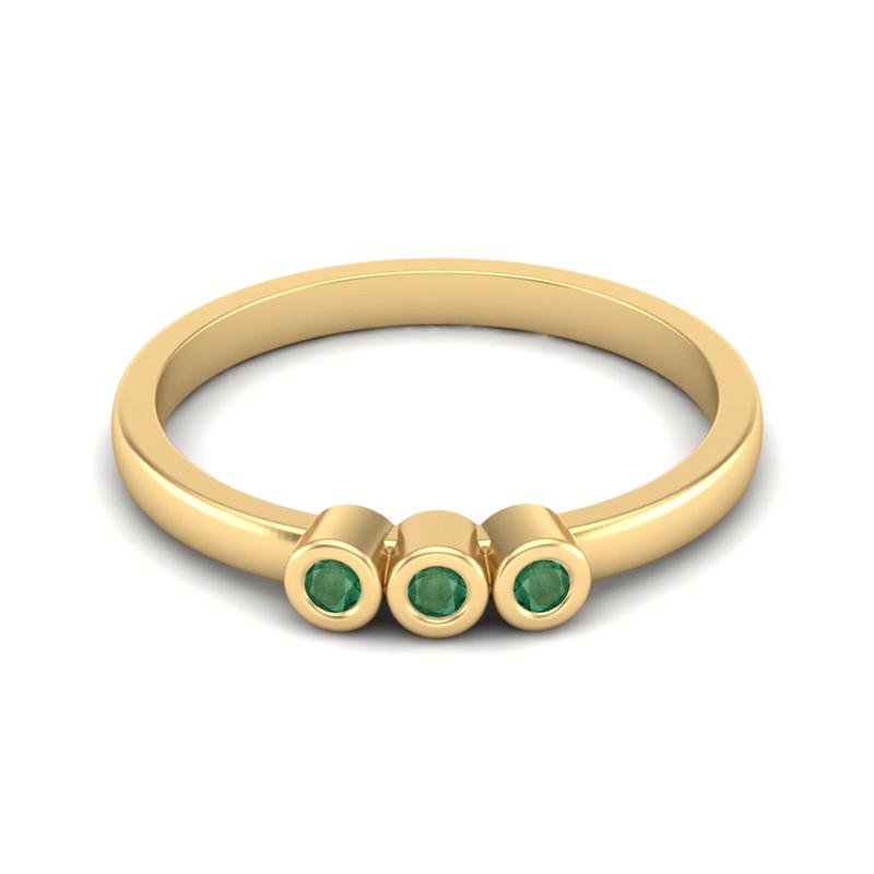 Tiny Round Shape Emerald Gemstone 925 Sterling Silver Gold Plated Three Stone Minimalist Women Engagement Ring