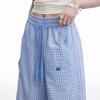 UNIFREE Blue Plaid Casual Wide-Leg Pants