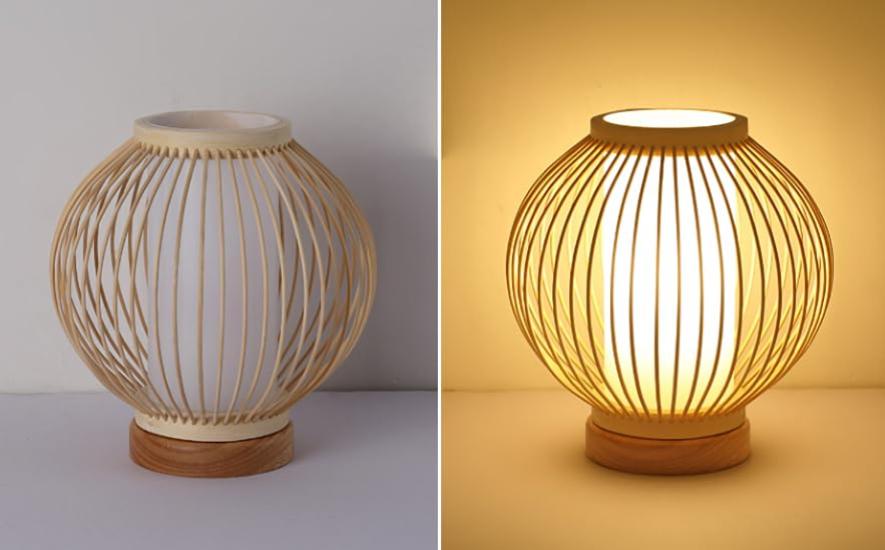 Sakura Table Lamp, Single Light, Small, Rustic, Handcrafted Design, Bamboo Craft, Stylish, Cute, Retro, Natural Bamboo, Perfect for Bedside, Bedroom,