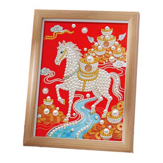 Набор для рисования жемчугом DIY 3D-искусство из бусин Узор Лошадь Поделка с глянцевым искусственным жемчугом F