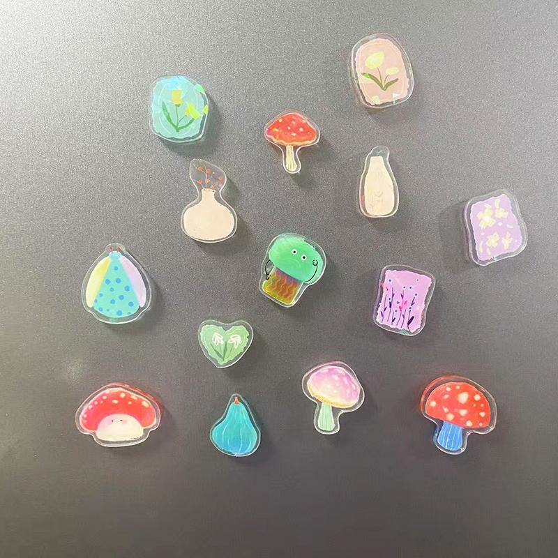 10pcs Flower Refrigerator Sticker Acrylic Mushroom Magnet Special-shaped Fixed Magnetic Stickers Creative Stickers