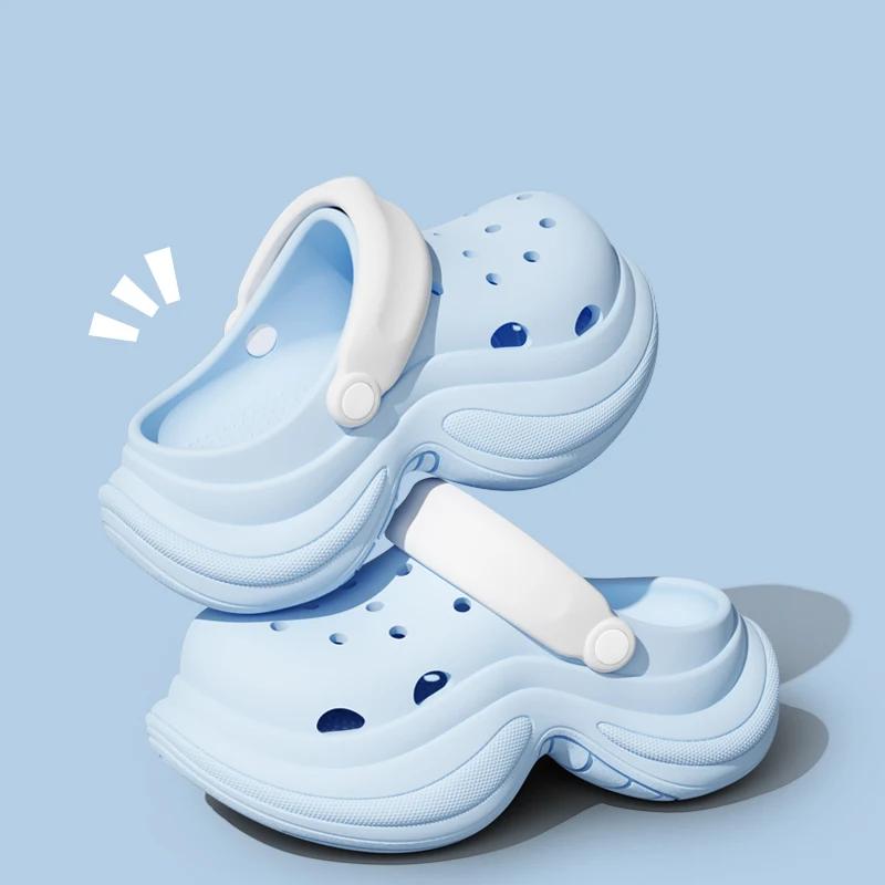 Fashion Lovely Girls Sky Blue Clogs Summer 2025 Thick Bottom Wedge Heels Sandals Wmen Chunky Platform Soft Eva Diy Cloud Slippers Shoes