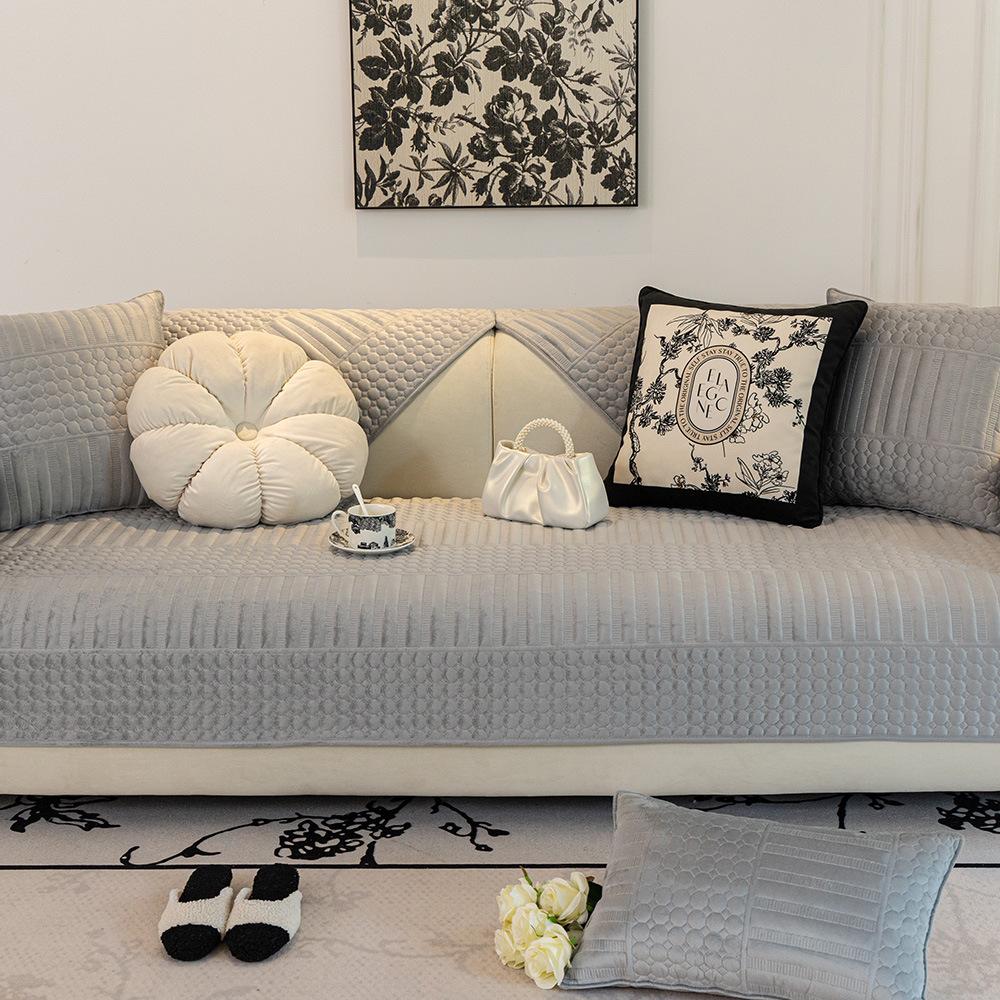 Winter Crystal Velvet Sofa Cushion New Light French Cream Style Cover Cover Cloth Leather Sofa Cushion