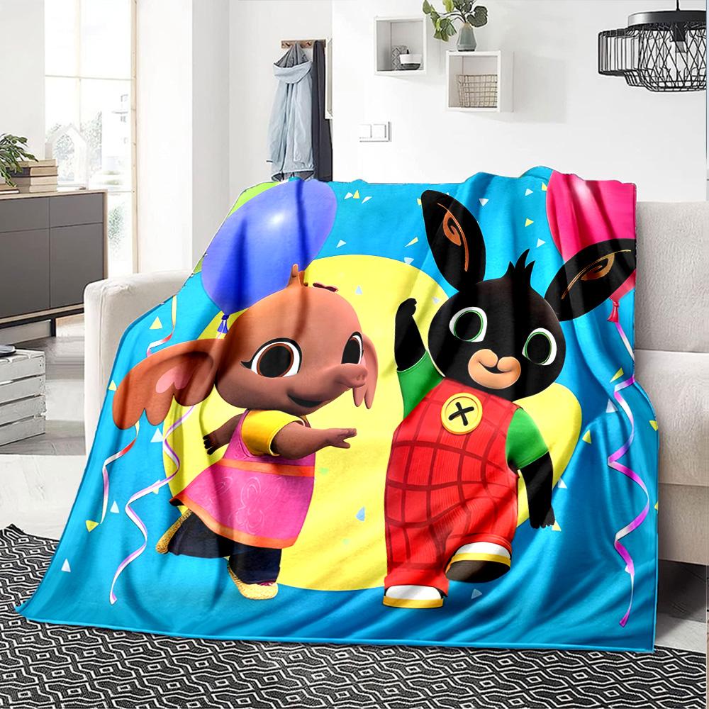 Rainbow Bing Friends Singing Flannel Blanket, Soft Polyester, Modern Design, All-Season for Camping, Travel, Gifts for holidays or birthdays