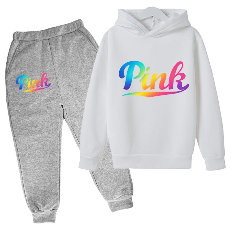 Kids Hoodie Pink Letters Print Coat Boy Girl Toddler 3-12 Years Charming Casual Clothing Top+Pants 2P Leisure Sports Fashion Set