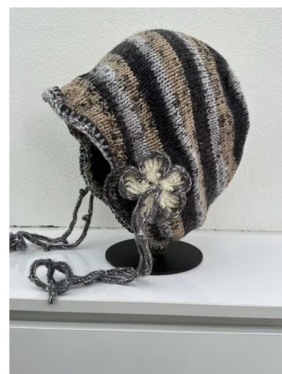 New gentle wind lace-up flower knitted hat women's big head circumference shows face small spring and summer sun protection breathable wool hat