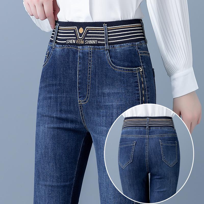 Podzimní dámské elastické kalhoty s vysokým pasem, ležérní, jednobarevné, rozšířené