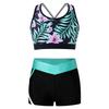 Completo Sportivo da Ragazza Senza Maniche Scollo a U Spalline Incrociate sulla Schiena Crop Top Stampato Pantaloncini a Vita Bassa Elastica