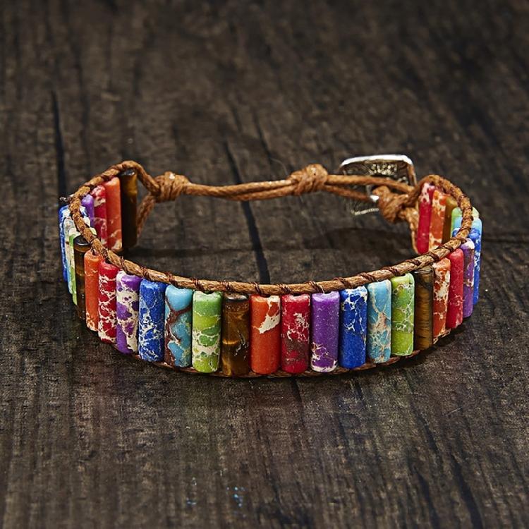 Stone Wrap Leather Bracelets Vintage 2 Strands Multilayer Woven for Women Men