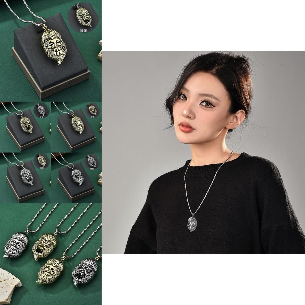 Stunning Retro Monkey King Necklace With Gemstone Inlaid Black Mythology Pendant For All Genders