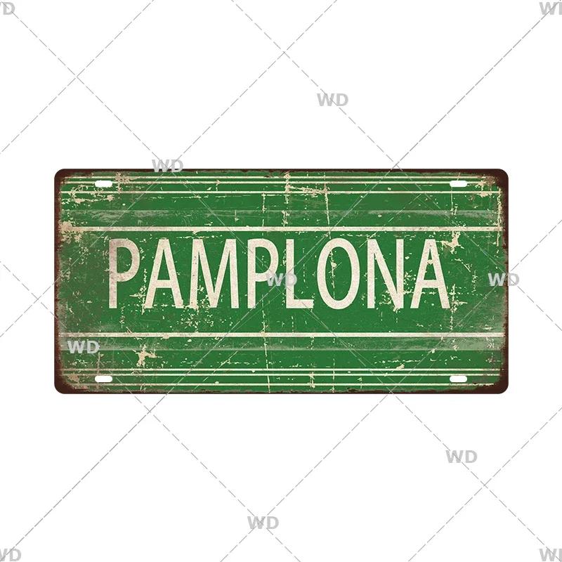 Spain City Metal Sign Licenses Plate Plaque Metal Vintage Tin Sign BARCELONA/MADRID/SEVILLE Flag Bar Pub Man Cave Club Poster