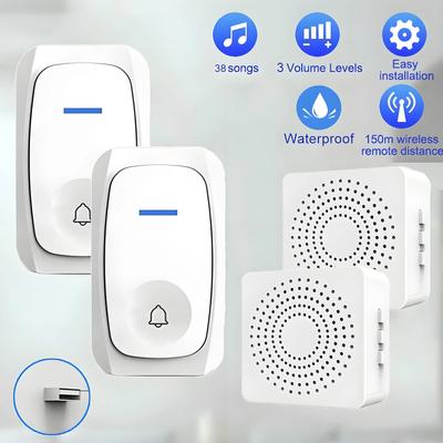 Campanello Wireless USB Impermeabile Campanello di Benvenuto Campanello per Porta di Casa Intelligente Volume a Tre Velocità 38 Melodie Melodie Intelligenti Allarme