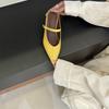 Commuter Fashion Pointed Head Thick Heel Bag Head Half Slippers Light Mouth Temperament Versatile Soft Leather Surface Low Heel Sandals Empty Single