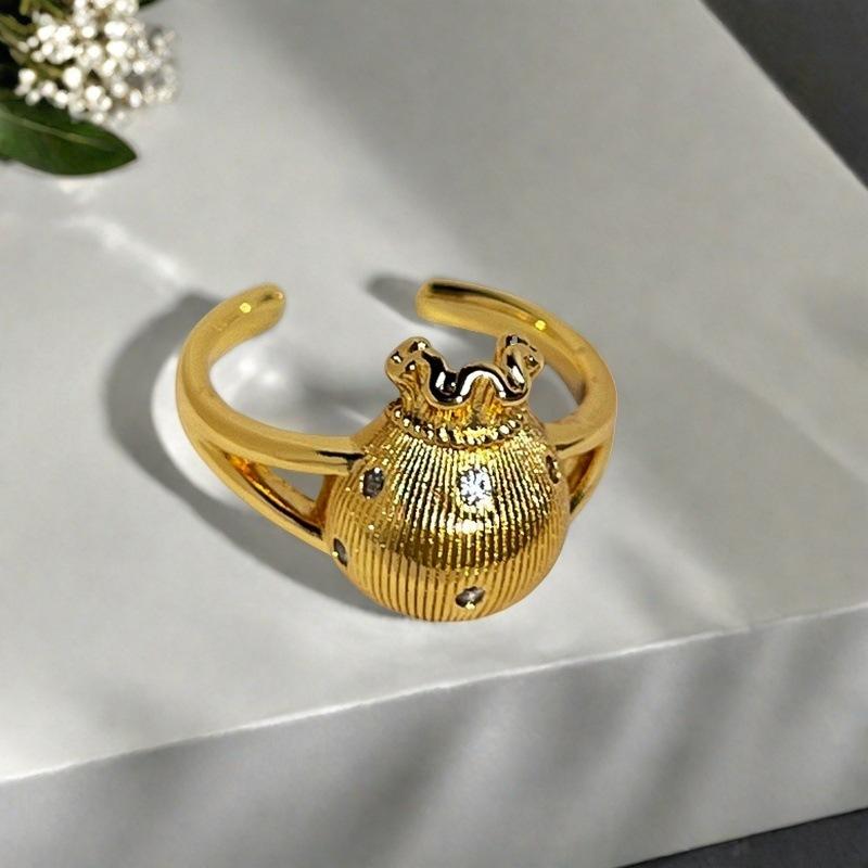 Light Luxury French Retro Heavy Industry Money Bag Open Ring Medieval Niche Design Exquisite High-End Four-Leaf Clover Ring