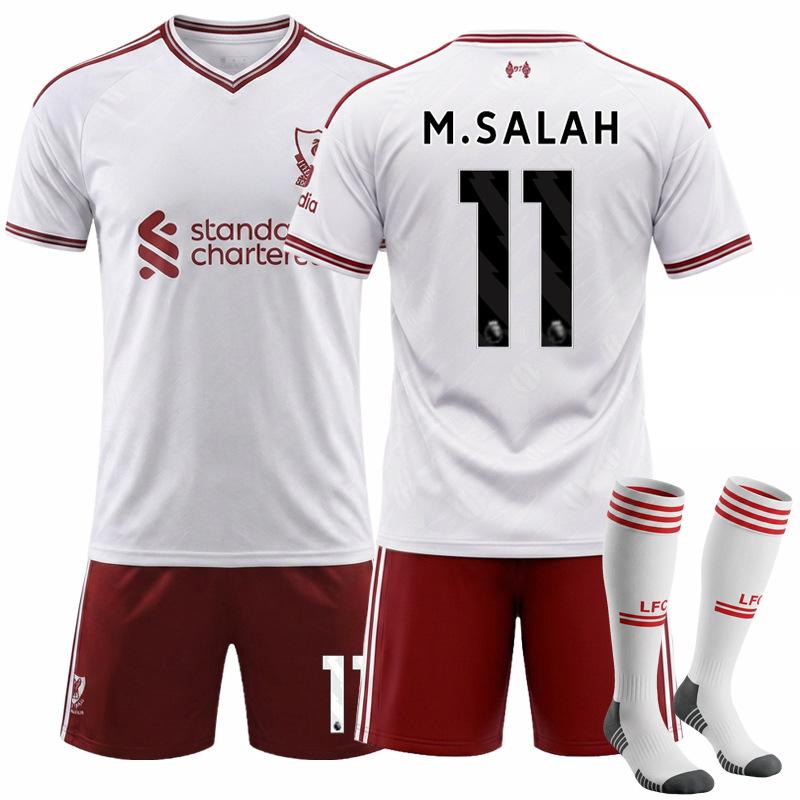 2627 Camiseta del Ejército Rojo Club Nº. 11 Uniforme de Equipo Salah para Niños Liverpool Visitante Blanco Traje de Uniforme de Fútbol