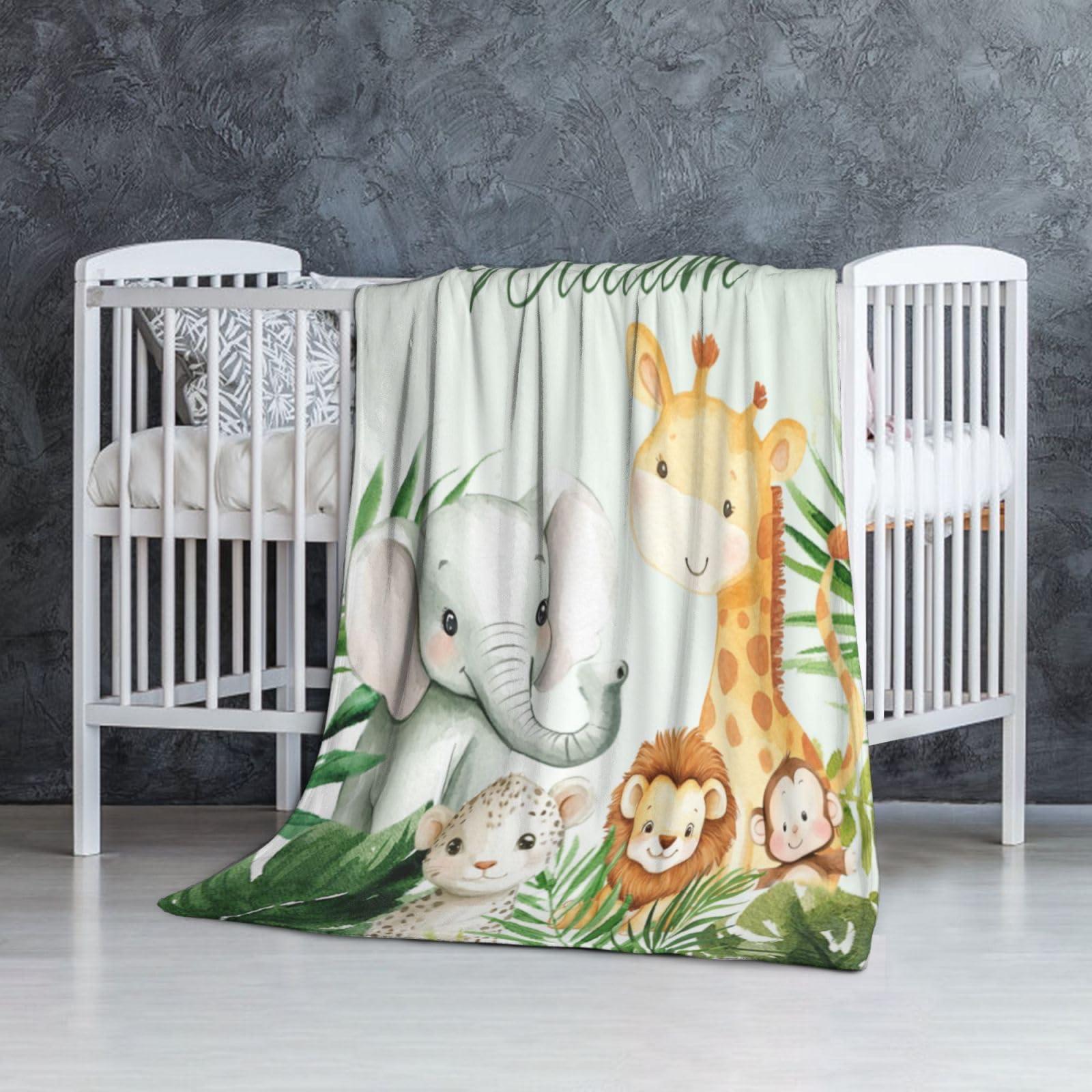VIKAMA Flannel Blanket, Jungle Animals Tropical Palm Leaf Flannel Blanket, Suitable for Children, Girls, and Women 75X95CM