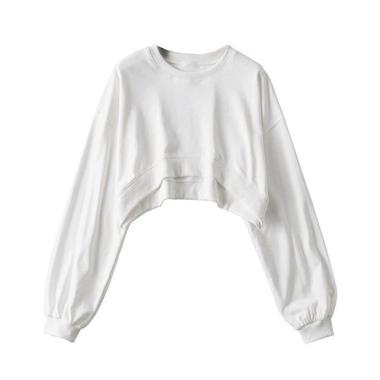 

Fashion Ladies Streetwear Hoodie Women Solid Color Long Sleeve O Neck Slouch Pullover Sweatshirt Jumper Tops L білий