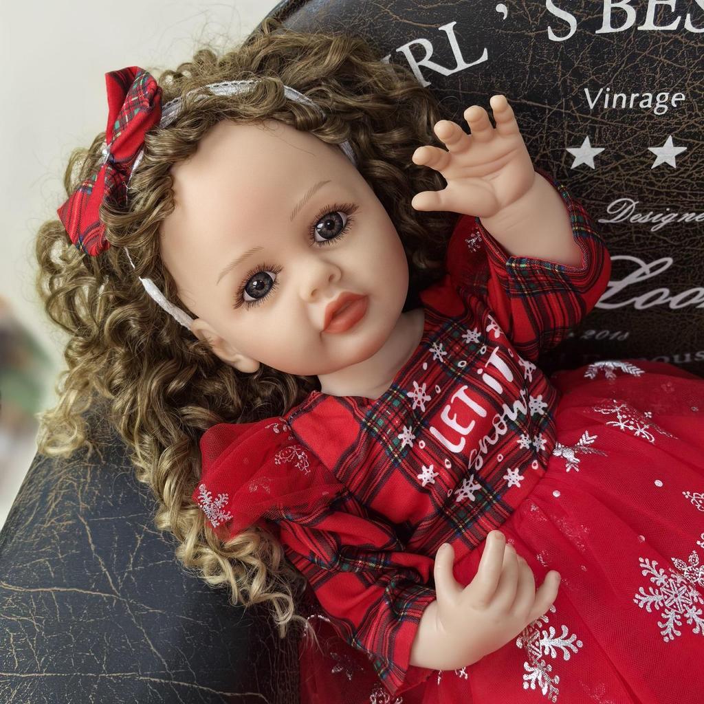 KEIUMI 55 Cm Christmas Gifts Reborn Baby Dolls Full Silicone Vinyl Princess with Curls Fashion Hollaween New Year Decoration Kids Playmates